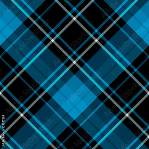 Seamless pattern in amazing black, blue and white colors for plaid, fabric, textile, clothes, tablecloth and other things. Vector image. 2