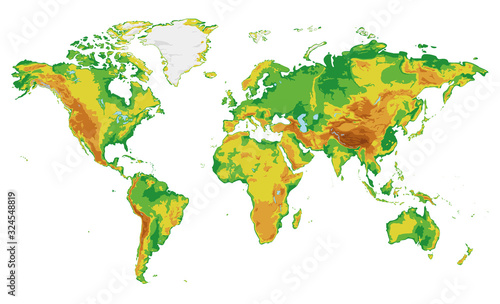 Physical blank World Map vector illustration isolated on white background