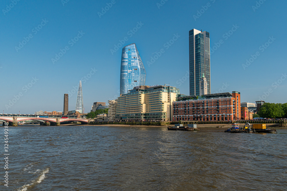 Thames River View to the blackfriar skyline of Southwark, London, England, UK, GB