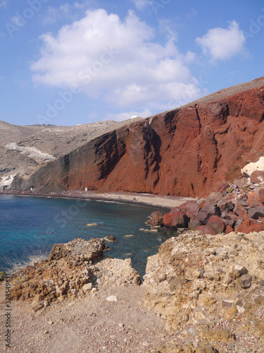 View of the cliffs of Red Beach, Santorini, Greece..