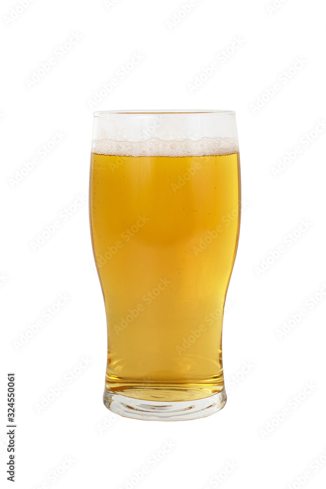 Glass of light beer isolated white background, side view. Holiday for the company, oktoberfest, for the menu of a bar, restaurant, cafe Glass of light beer isolated white background, side view. Holiday for the company, oktoberfest, for the menu of a bar, restaurant, cafe