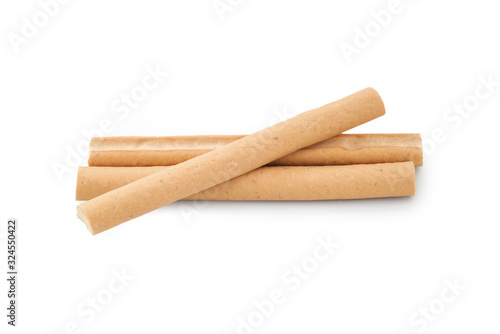 Calcium milk stick with banana for pets (Dog treats) isolated on white background, clipping path