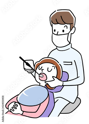 Illustration material: Woman receiving treatment at the dentist