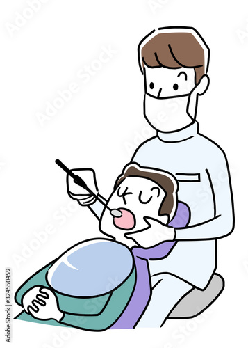 Illustration material: man receiving treatment at the dentist