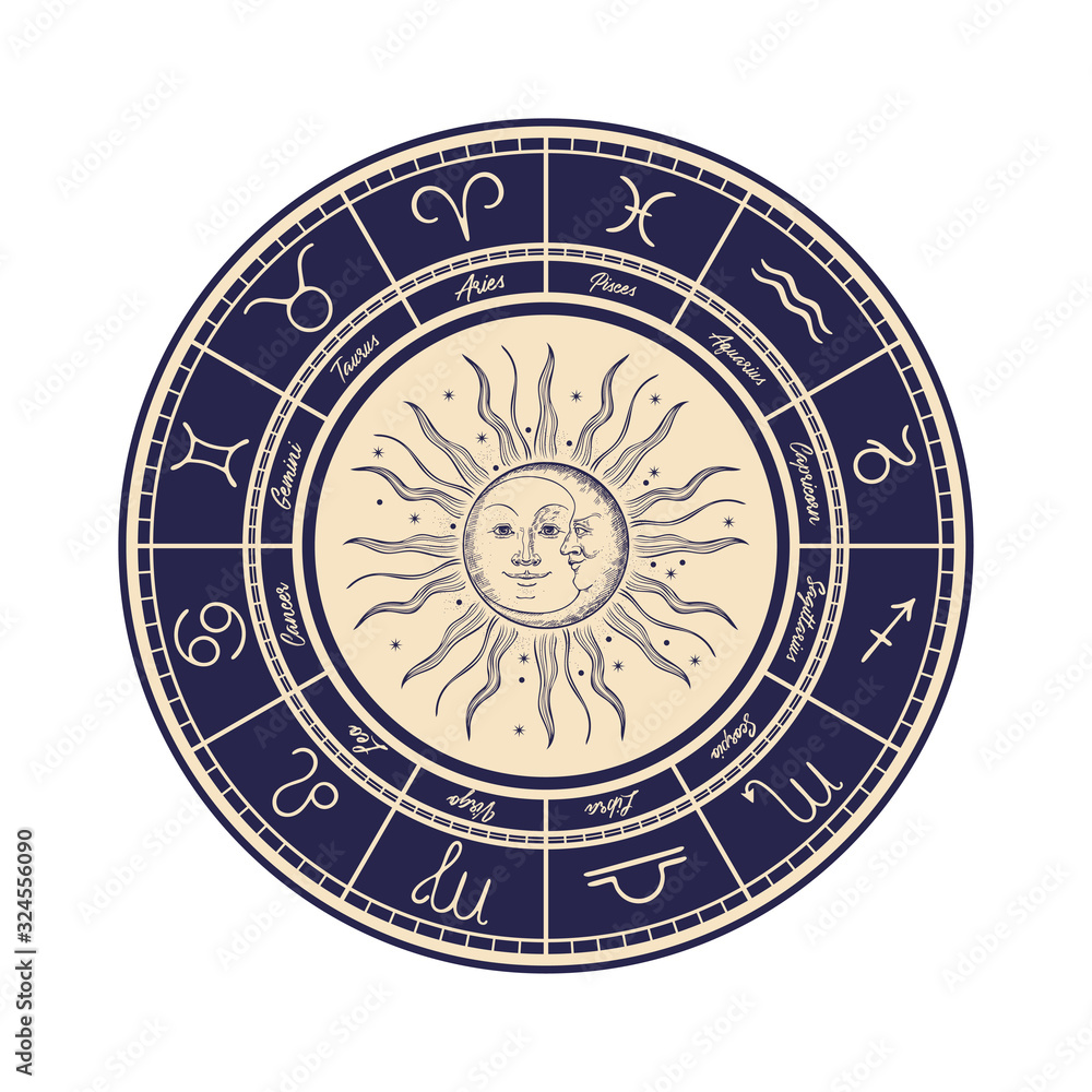 Horoscope circle. Astrological zodiac signs, arranged in a circle.
