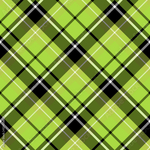 Seamless pattern in amazing black, bright green and white colors for plaid, fabric, textile, clothes, tablecloth and other things. Vector image. 2