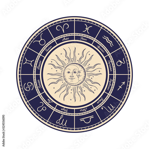 Horoscope circle. Astrological zodiac signs, arranged in a circle. photo
