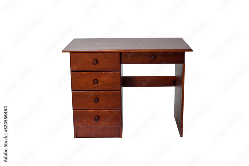 Classical brown writing desk with drawers isolated on a white background. Classical brown writing desk with drawers isolated on a white background.