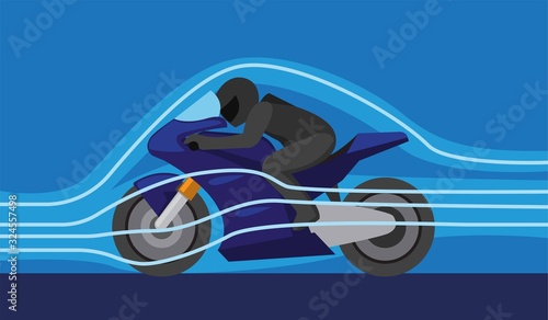 wind aerodynamic technology on motorsport, motorbike with windforce control to improve acceleration concept illustration vector