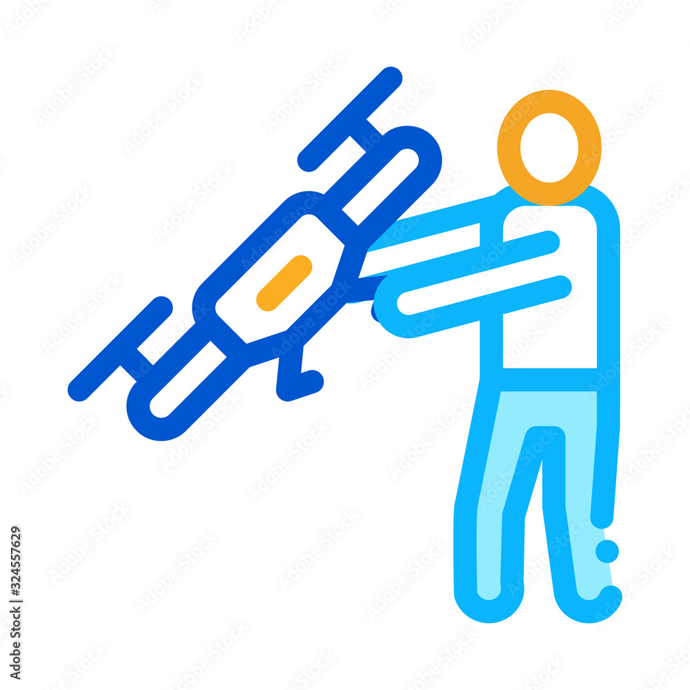 Human Hold Drone Icon Vector. Outline Human Hold Drone Sign. Isolated Contour Symbol Illustration