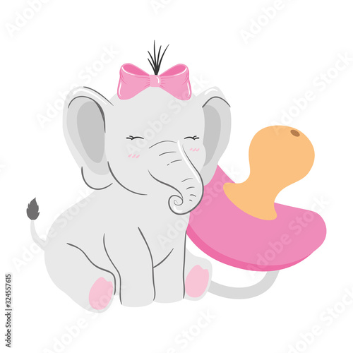 cute elephant female with pacifier isolated icon vector illustration design © Gstudio
