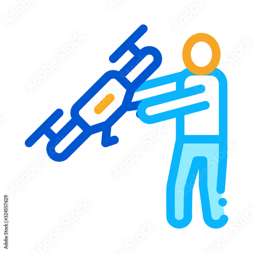 Human Hold Drone Icon Vector. Outline Human Hold Drone Sign. Isolated Contour Symbol Illustration