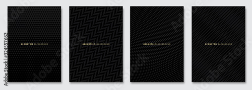 Vector abstract background, dark subtle creative wave patterns, geometric gradient texture. Deluxe Minimal pattern design. Black Modern Cover templates set.