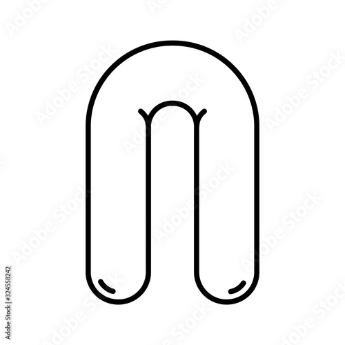 Maternity pillow icon. Line art logo. Black simple illustration of accessory for comfortable sleep of pregnant woman. Contour isolated vector image on white background