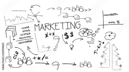 Marketing sketch business plan strategy drawing black and white board pen