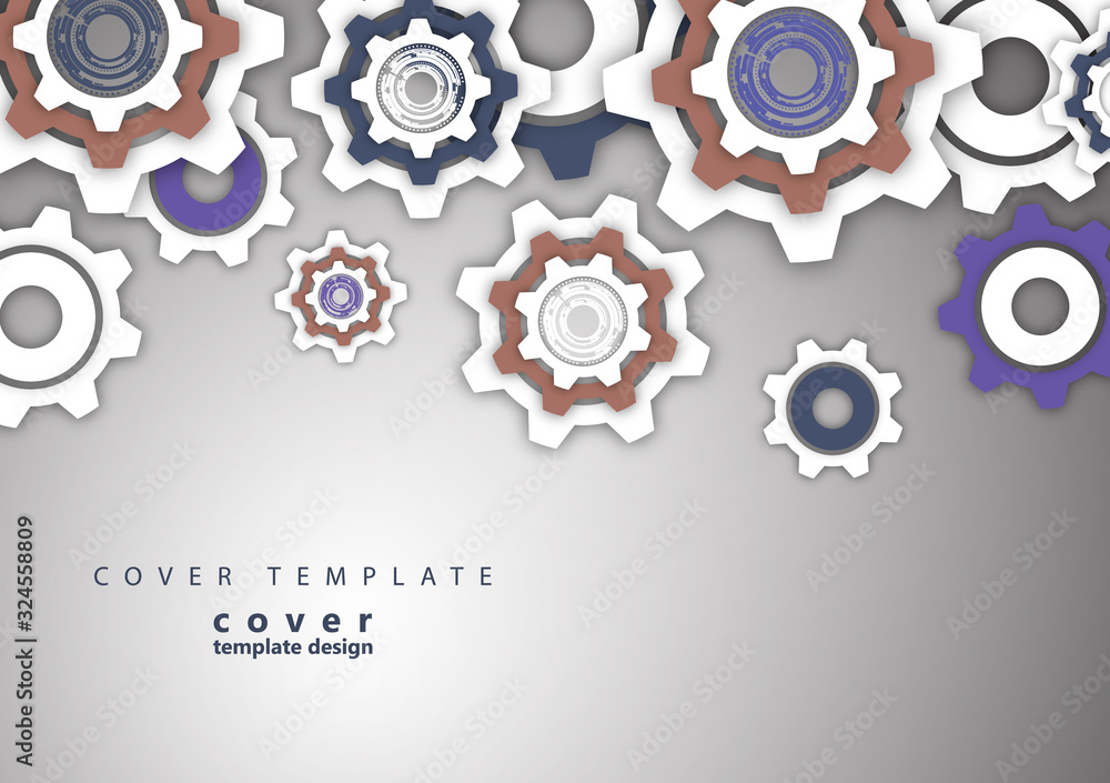 Tech background with colored gears, modern cover template. Place for text. Tech background with colored gears, modern cover template. Place for text.