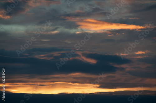 colored blue clouds of sunset sky landscape background natural color of evening with space for writting © Quéméner Valérie