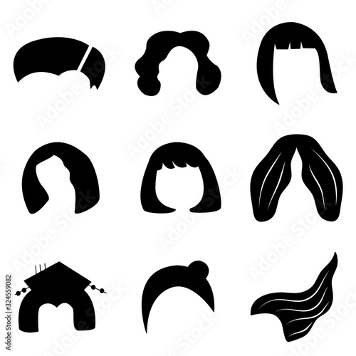 Woman hairstyle vector silhouette. Asia women hairstyle. Types of Women’s  Hairstyles. 