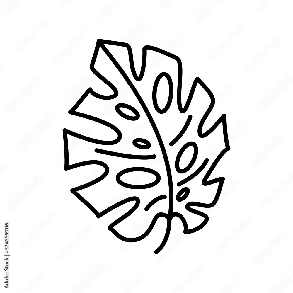Linear icon of monstera leaf . Exotic tropical forest philodendron. Swiss cheese plant. Thin line illustration. Contour symbol. Vector isolated outline drawing. Editable stroke Linear icon of monstera leaf . Exotic tropical forest philodendron. Swiss cheese plant. Thin line illustration. Contour symbol. Vector isolated outline drawing. Editable stroke