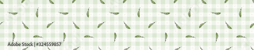 Hand drawn whimsical sweet pea gingham seamless pattern. Vector vintage check retro vegetable background. Green farm market tablecloth. Drawn sketchy allover print. Home grown self sufficient garden
