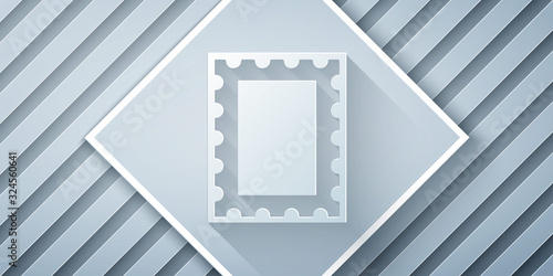 Paper cut Postal stamp icon isolated on grey background. Paper art style. Vector Illustration