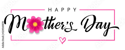 Fényképezés Happy Mothers Day, pink flower calligraphy poster