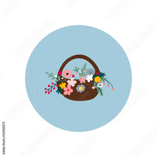 Flower basket illustration circle icon sticker