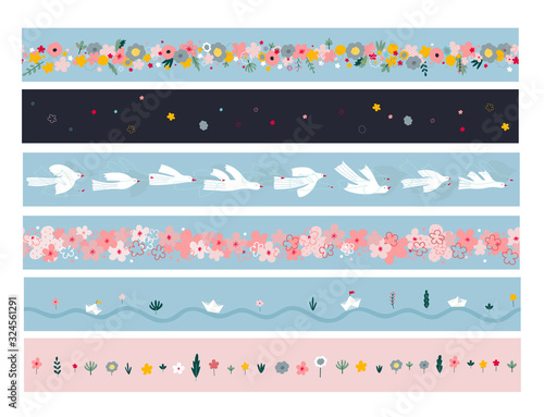 Spring summer illustration boarder tape ribbon set