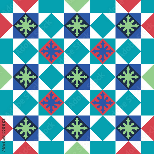 Baba and Nyonya Peranakan Tile and Mosaic pattern. Traditional seamless peranakan tile. Vintage Peranakan Chinese Tile found in Georgetown Penang - vector pattern template