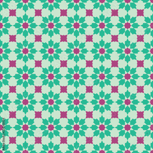 Original Peranakan Tile seamless pattern. Peranakan cultural Malaysia. Geometrical green and red floral seamless pattern - vector texture