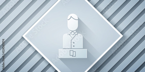 Paper cut Casino dealer icon isolated on grey background. Casino croupier. Paper art style. Vector Illustration
