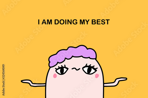 Affirmation i am doing my best hand drawn vector illustration in cartoon comic style man violet hair