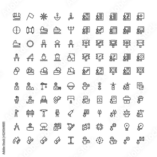 Set of 100 engineer, education outline style icon - vector