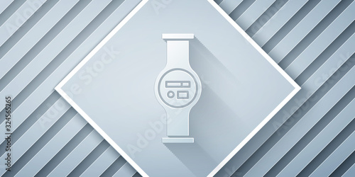 Paper cut Water meter with pipeline icon isolated on grey background. Paper art style. Vector Illustration