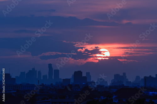Cityscape in Bangkok  with  building silhouette and sunset at evening background   Thailand