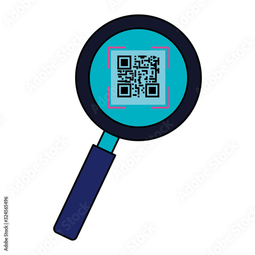classic qr code in magnifying glass vector illustration design