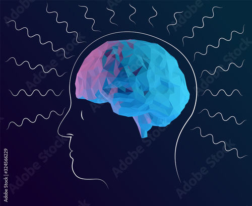 Holographic Brains with Brain Waves on Isolated Background. Vibrant Low Poly Vector 3D Rendering