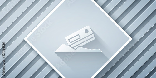 Paper cut Cocaine and credit card icon isolated on grey background. Paper art style. Vector Illustration