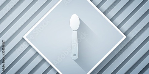 Paper cut Heroin in a spoon icon isolated on grey background. Concept of drug addiction and dependence from the narcotic. Junkie lifestyle. Paper art style. Vector Illustration