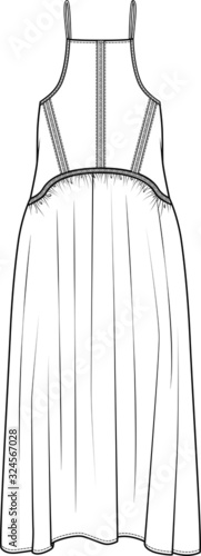 Woven Dress, Fashion Flat Sketch Template, stock, vector