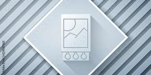 Paper cut Open matchbox and matches icon isolated on grey background. Paper art style. Vector Illustration