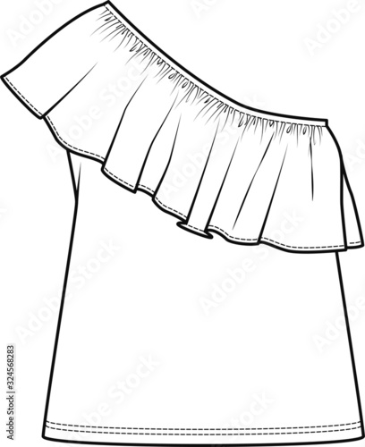 one shoulder tops, fashion flat sketch