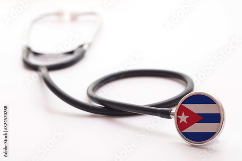 Photography Cuba healthcare concept. Medical stethoscope with country flag