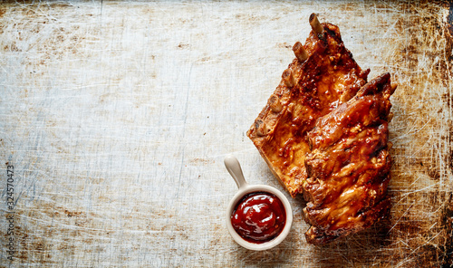 Portion of crispy golden marinated spare ribs