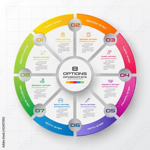 Circle infographic template with 8 options,Vector illustration.