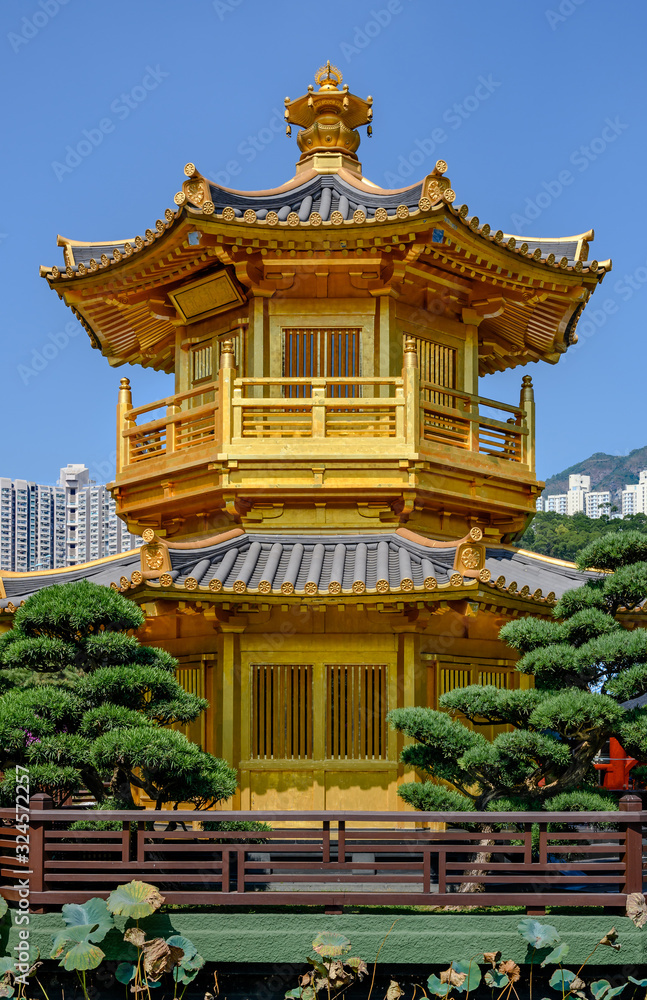 The Golden Pavilion of Perfection in Nan Lian Garden, Hong Kong.