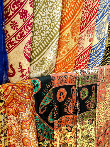 Closeup image of traditional indian silk textile fabric