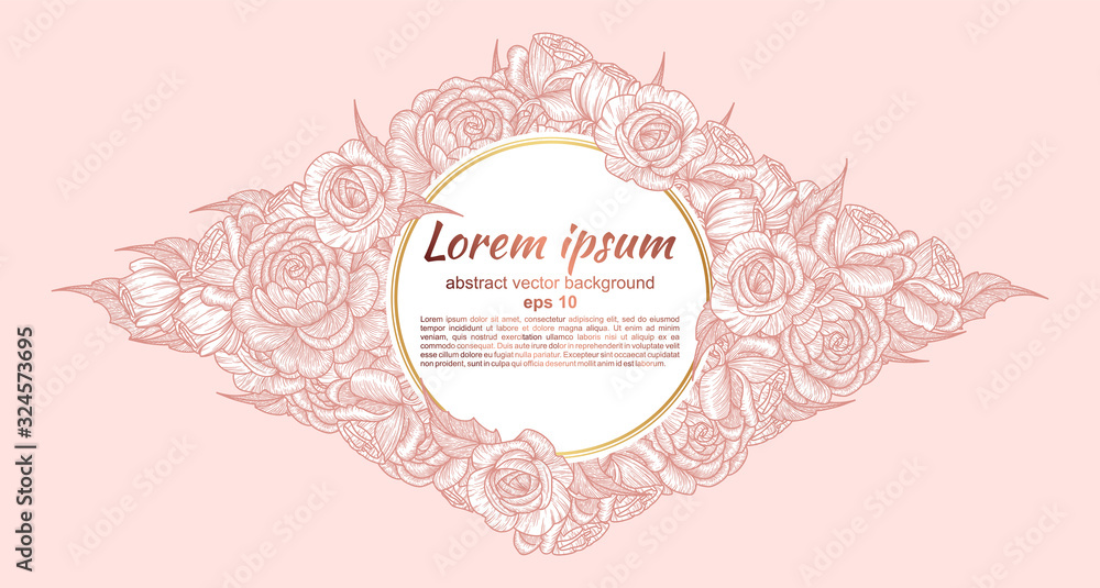 Card with flowers of roses. Floral pattern and place for text insertion. Greeting card or wedding invitation. vector illustration. Card with flowers of roses. Floral pattern and place for text insertion. Greeting card or wedding invitation. vector illustration.