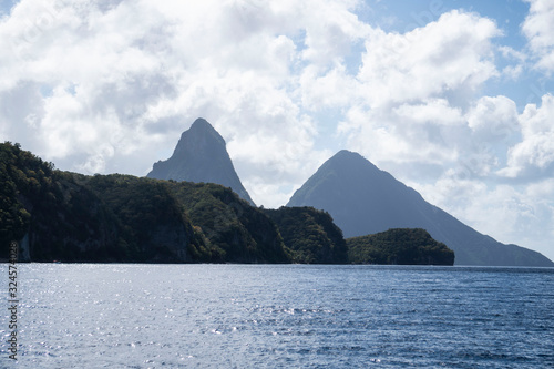 Petit piton mountains view from ocean
