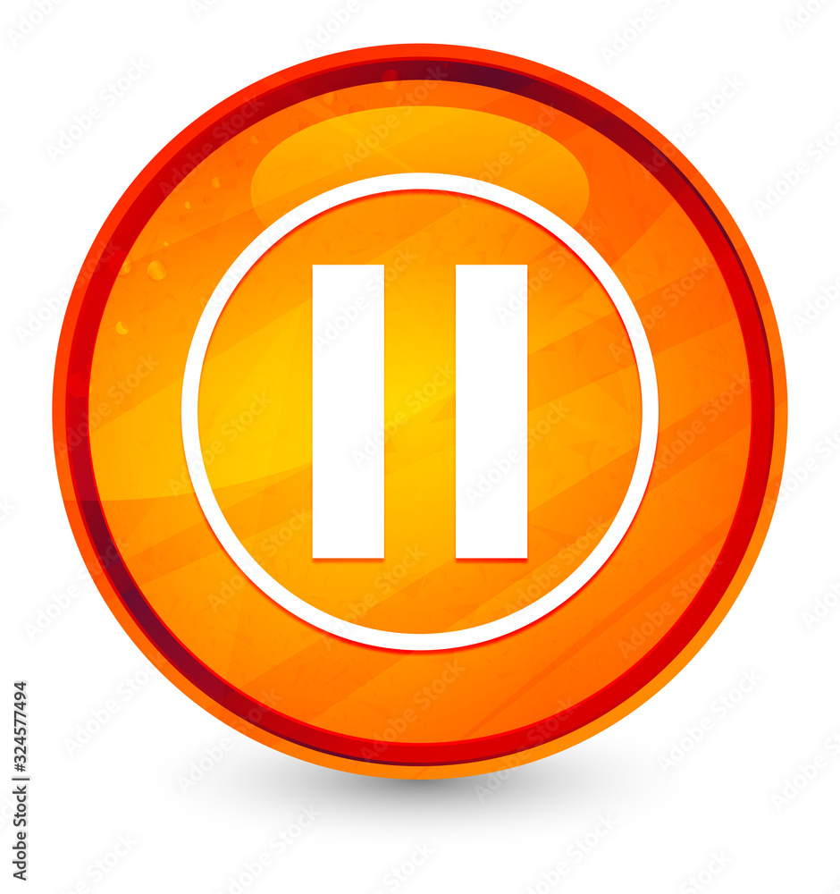 Pause icon glassy orange round button illustration Pause icon glassy orange round button illustration